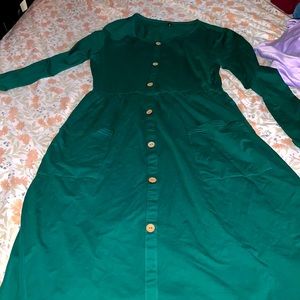 Long sleeve green button dress